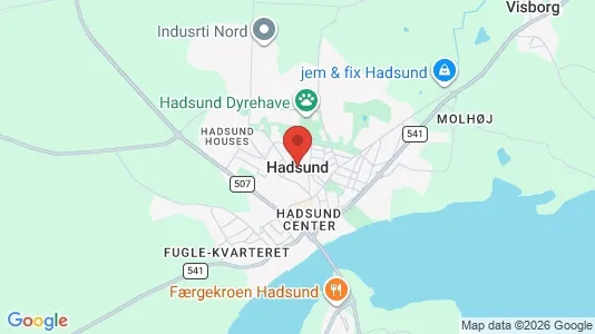 Huse til salg i Hadsund - kort over placeringen