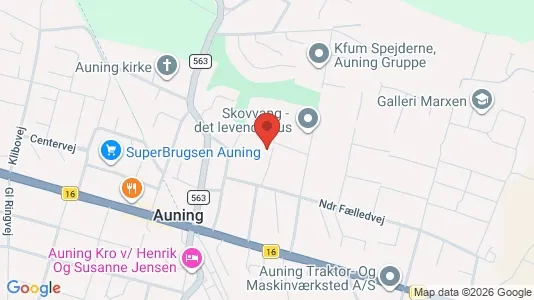 Andelsboliger til salg i Auning - kort over placeringen
