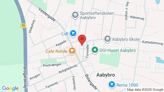 Andelsboliger til salg i Aabybro - kort over placeringen