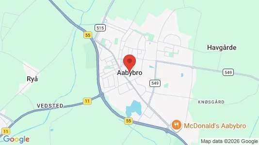 Huse til salg i Aabybro - kort over placeringen