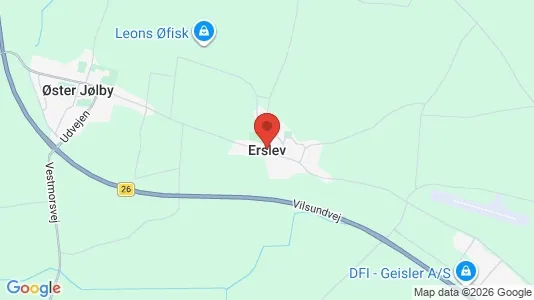 Huse til salg i Erslev - kort over placeringen