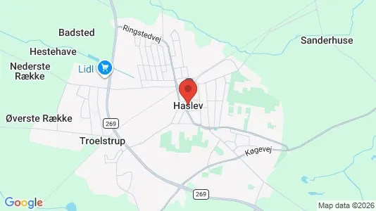 Rækkehuse til salg i Haslev - kort over placeringen