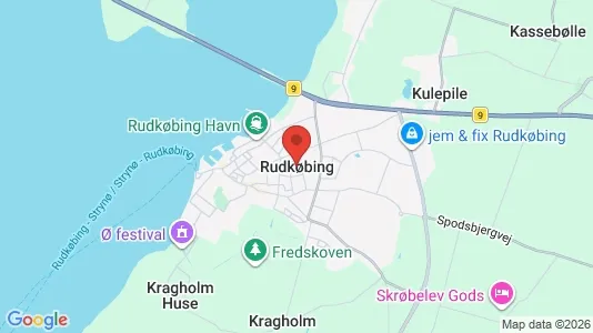 Huse til salg i Rudkøbing - kort over placeringen
