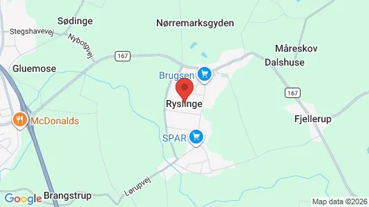 Huse til salg i Ryslinge - kort over placeringen