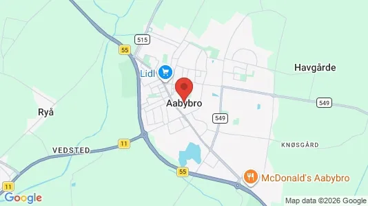 Huse til salg i Aabybro - kort over placeringen