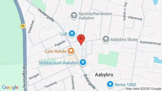 Andelsboliger til salg i Aabybro - kort over placeringen