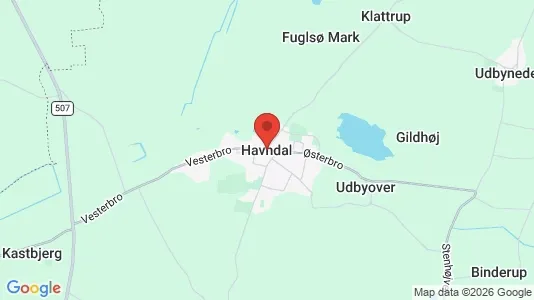 Huse til salg i Havndal - kort over placeringen