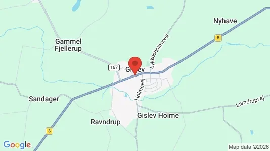 Huse til salg i Gislev - kort over placeringen